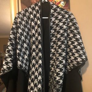 Leather trim fleece shawl